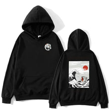 Load image into Gallery viewer, Japanese Funny Cat Wave Printed Fleece Hoodies Winter Japan Style Hip Hop Casual Sweatshirts Ghost Chinese Charater Streetwear