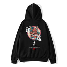 Load image into Gallery viewer, Japanese Funny Cat Wave Printed Fleece Hoodies Winter Japan Style Hip Hop Casual Sweatshirts Ghost Chinese Charater Streetwear