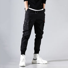 Load image into Gallery viewer, Cargo Pants Men Solid Color Black Loose Casual Jogger Pocket Elastic waist Ankle Length Trousers Techwear