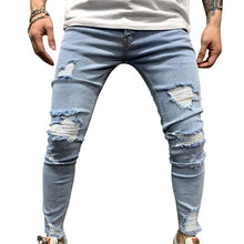 Load image into Gallery viewer, SFIT NEW Men Stretchy Ripped Skinny Biker Embroidery Print Slim Fit Jeans Destroyed Hole Taped Denim Scratched High Quality Jean
