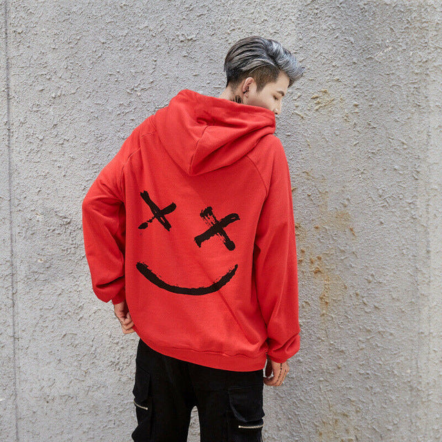 Unisex Hoodies Sweatshirt Happy Smiling Face Print Men Patchwork Hoodies Women Long Sleeve Hooded Pullover Jumper Sweatshirt Men