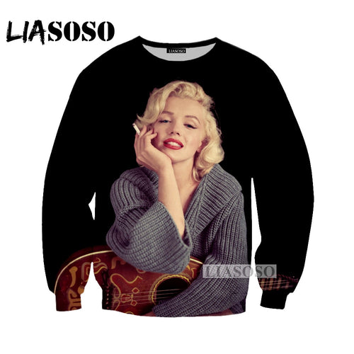 LIASOSOS 2018 HOT Sexy Marilyn Monroe Harajuku Sweatshirts 3D Printed Unisex Brand Clothing Classic beauty Long Sleeve Tops G068