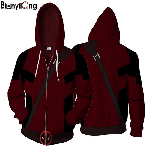 2018 new deadpool 3D printed springtime new style American superhero Hoodies Zipper Outerwear casual hooded hoodies US size tops