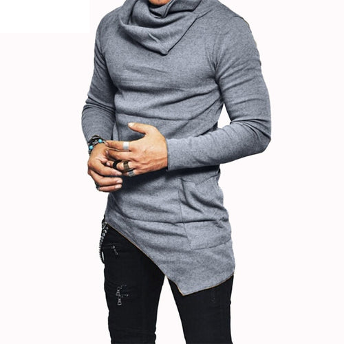 Plus Size 5XL Men's Hoodies Unbalance Hem Pocket Long Sleeve Sweatshirt For Men Clothing Autumn Turtleneck Sweatshirt Top