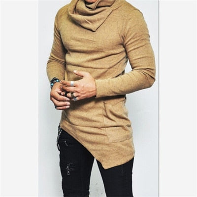 Plus Size 5XL Men's Hoodies Unbalance Hem Pocket Long Sleeve Sweatshirt For Men Clothing Autumn Turtleneck Sweatshirt Top